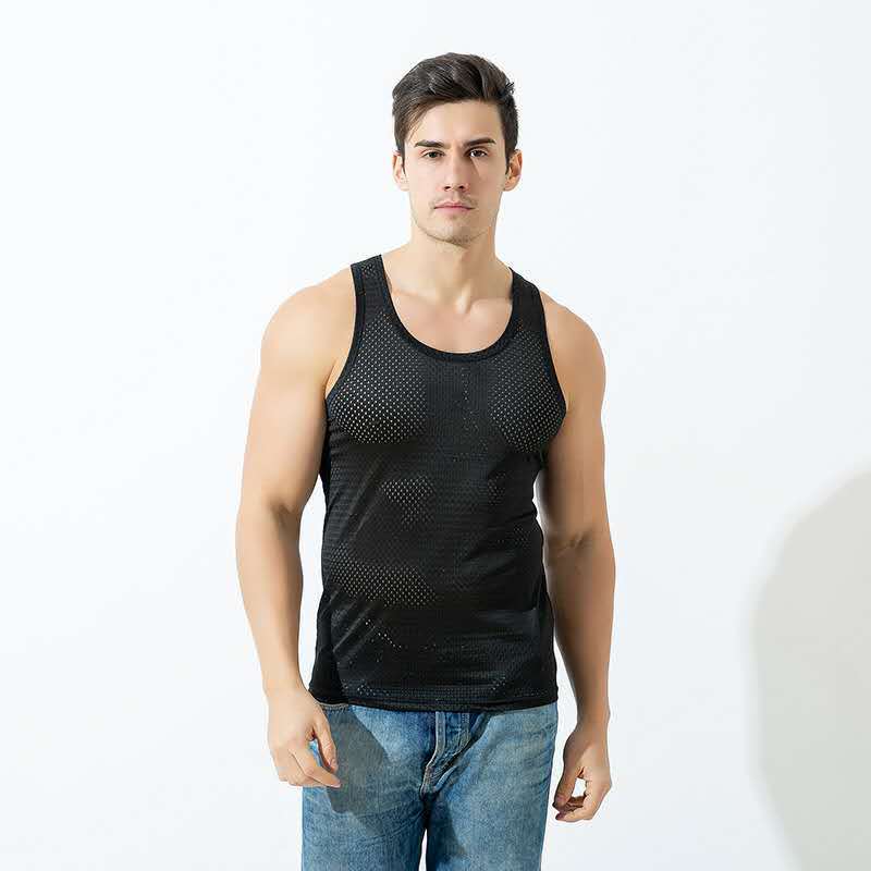 140g Summer Men's Fashion Vest Sports Fitness Solid Color Seamless Elastic Tank Top HS Code 6109100091 HS Code 6109909060 HS Code 6211399000