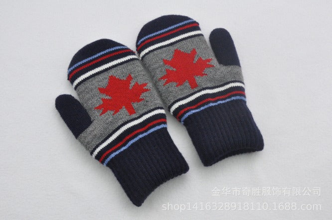 Winter Cold and Warm Double-layer Knitted Gloves, Maple Leaves, Gloves HS Code 4304002000 HS Code 6116100000