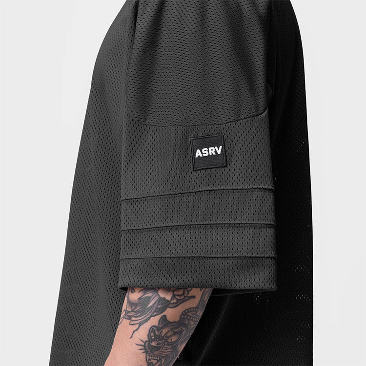 360g Summer Men's T-shirt Loose Large Size V-neck Short-sleeved Men's Shoulder-length Sleeves Mesh Quick-drying Sports Basketball Clothes