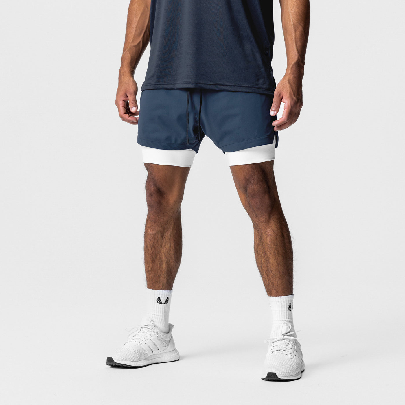 Double-layer shorts fitness sports five-point basketball pants men's brocade ammonia running training elastic quick-drying shorts American European size