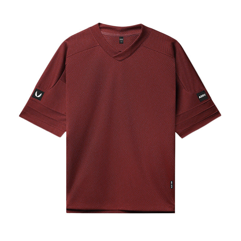 360g Summer Men's T-shirt Loose Large Size V-neck Short-sleeved Men's Shoulder-length Sleeves Mesh Quick-drying Sports Basketball Clothes
