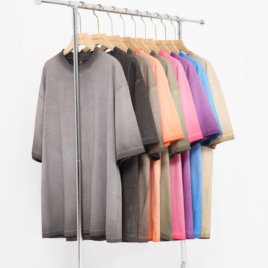 260G Pure Cotton Heavy Old Short-sleeved T-shirt Washed Shoulder Cotton Two-color Gradual Change Loose Oversize