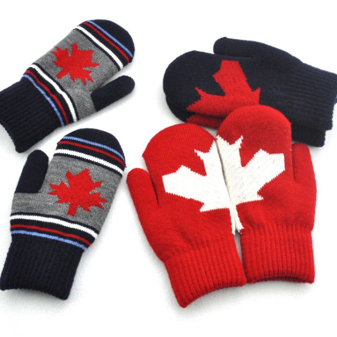 Winter Cold and Warm Double-layer Knitted Gloves, Maple Leaves, Gloves HS Code 4304002000 HS Code 6116100000