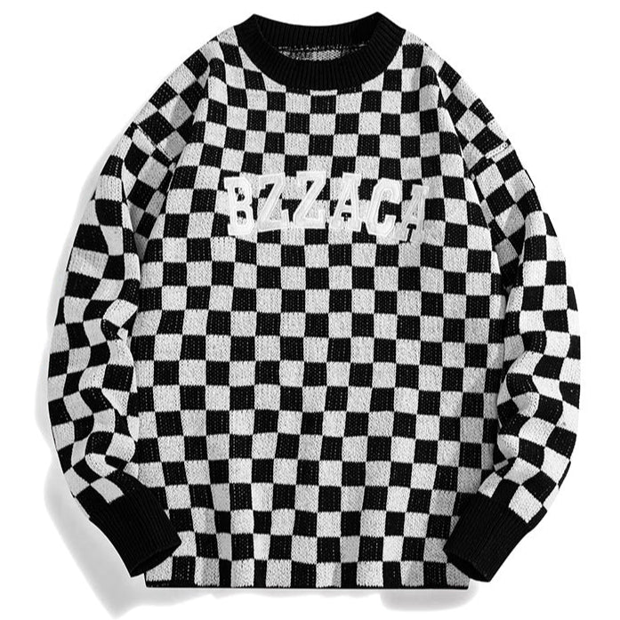 Embroidered Black White Check Sweater HS Code 6109100000 - Customized Item
