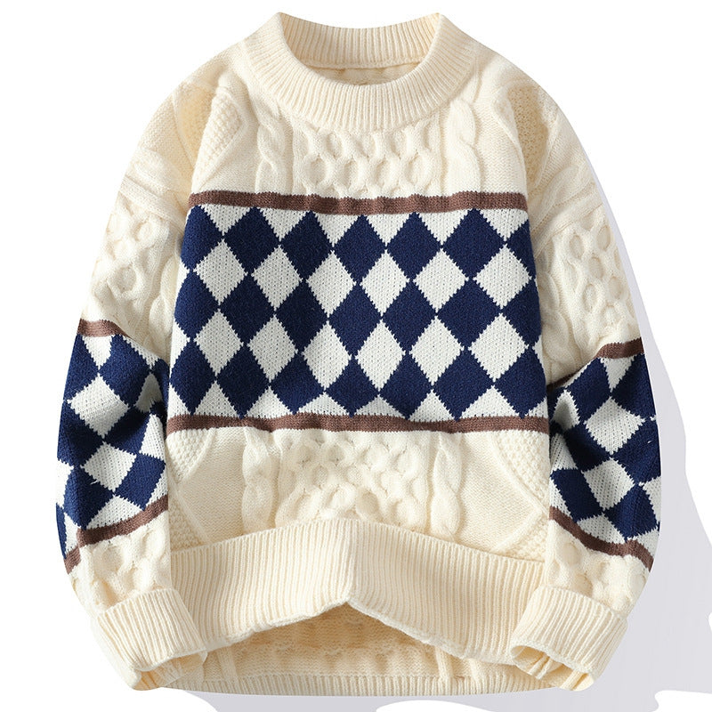 Cable Patchwork Checkered Sweater HS Code 6109100000 - Customized Item