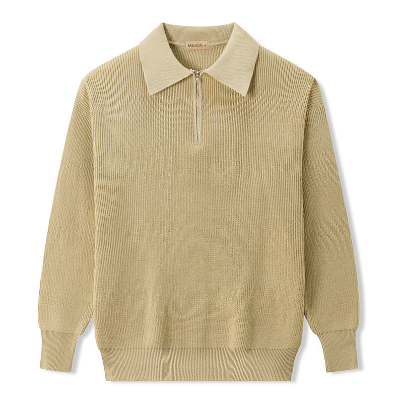 Rib Knit Polo Sweater with Zip Half Collar Jumper HS Code 6109100000 - Customized Item