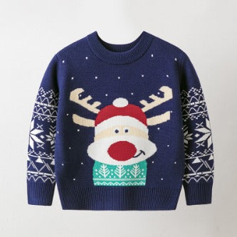 Children's Christmas Sweater Baby Cotton Jacquard Sweater Cartoon Knitted Sweater HS Code 6110200090 HS Code 6110200011 - Customized Item