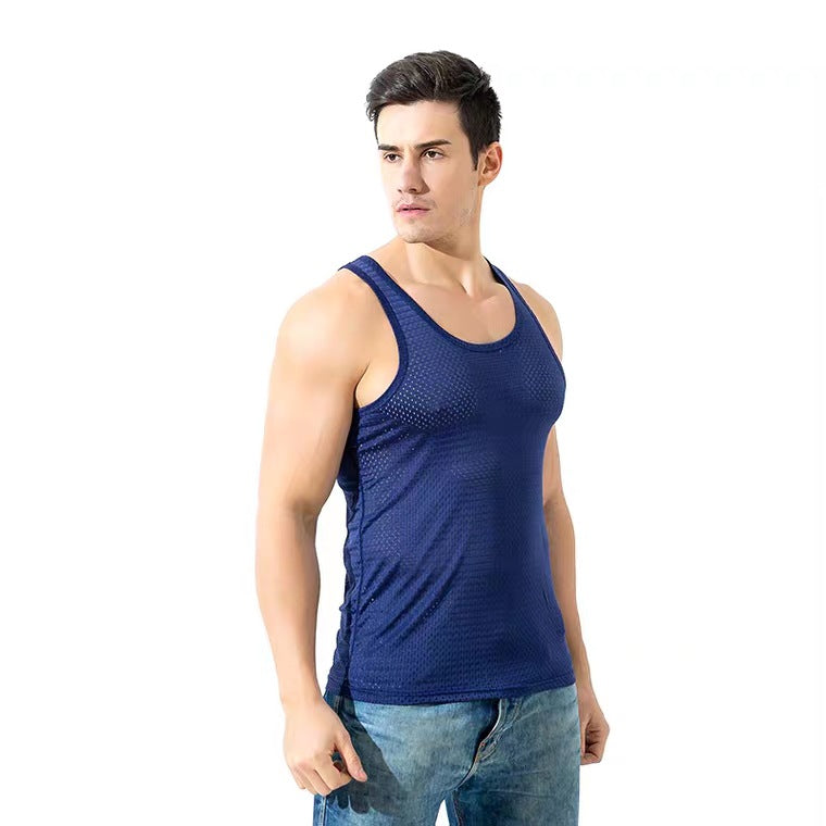 140g Summer Men's Fashion Vest Sports Fitness Solid Color Seamless Elastic Tank Top HS Code 6109100091 HS Code 6109909060 HS Code 6211399000