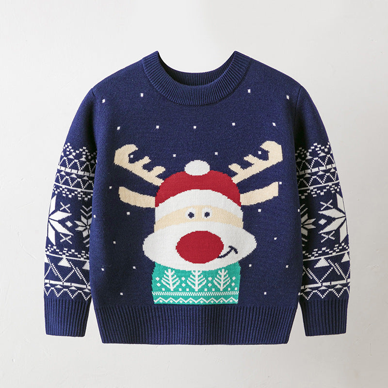 Children's Christmas Sweater Baby Cotton Jacquard Sweater Cartoon Knitted Sweater HS Code 6110200090 HS Code 6110200011 - Customized Item