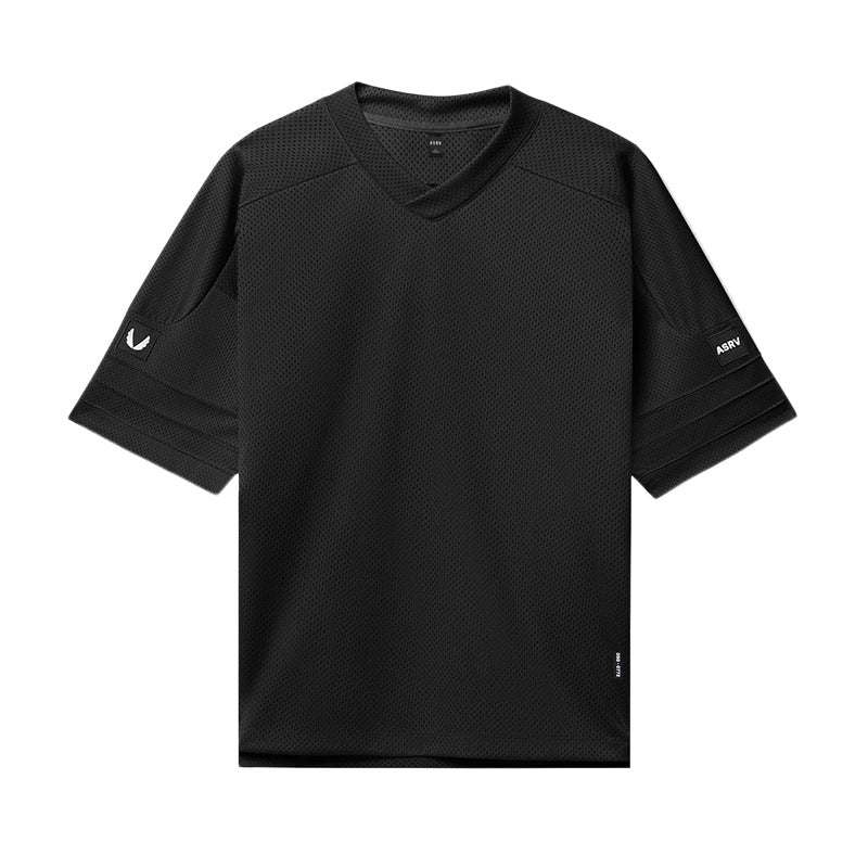 360g Summer Men's T-shirt Loose Large Size V-neck Short-sleeved Men's Shoulder-length Sleeves Mesh Quick-drying Sports Basketball Clothes