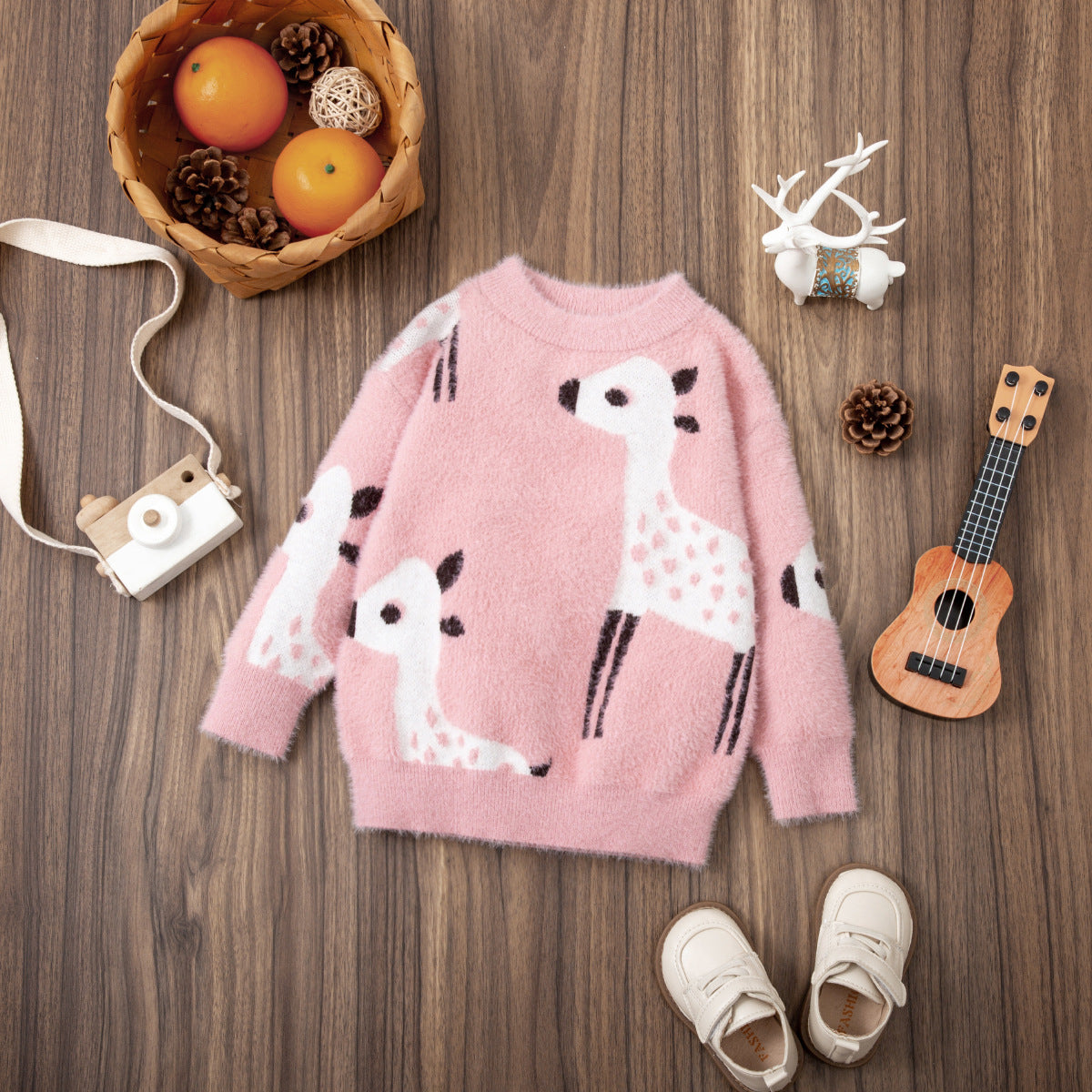 Children's Christmas Sweater Baby Cotton Jacquard Sweater Deer Sweater HS Code 6110200090 HS Code 6110200011 - Customized Item