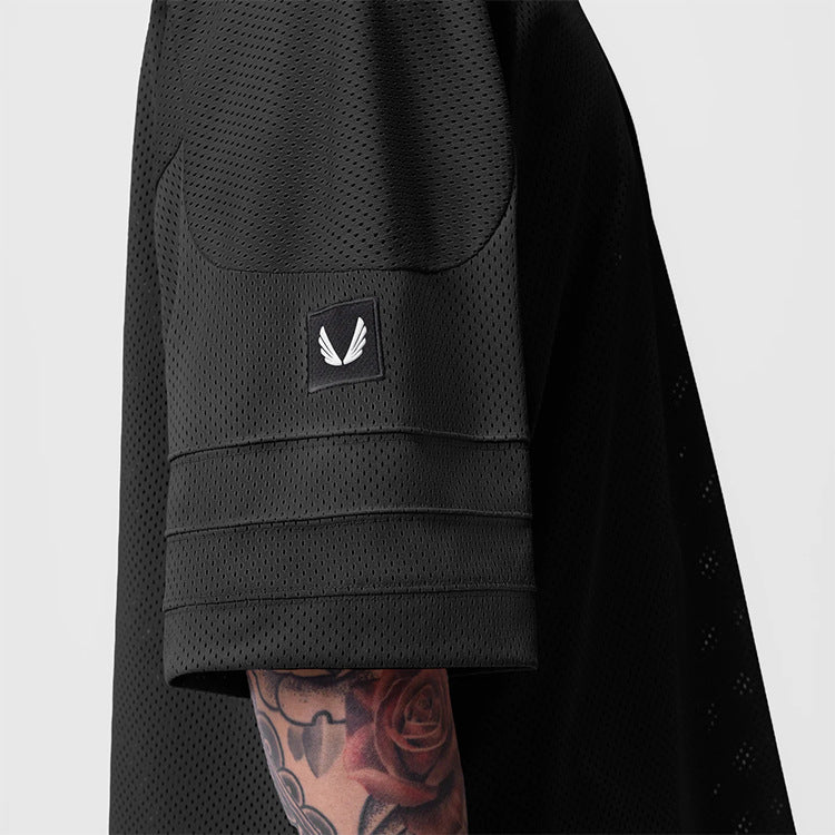 360g Summer Men's T-shirt Loose Large Size V-neck Short-sleeved Men's Shoulder-length Sleeves Mesh Quick-drying Sports Basketball Clothes