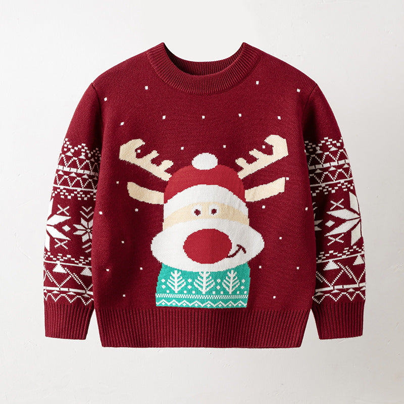 Children's Christmas Sweater Baby Cotton Jacquard Sweater Cartoon Knitted Sweater HS Code 6110200090 HS Code 6110200011 - Customized Item