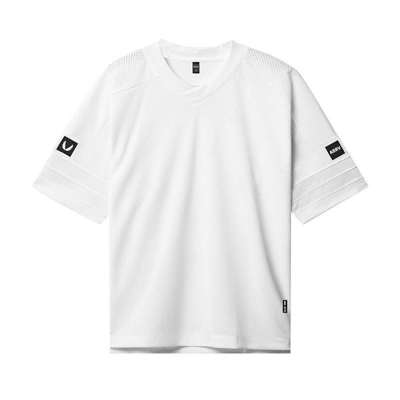 360g Summer Men's T-shirt Loose Large Size V-neck Short-sleeved Men's Shoulder-length Sleeves Mesh Quick-drying Sports Basketball Clothes