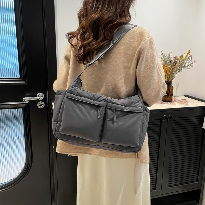Casual Satchel Women's 2025 New Shoulder Bag Simple Solid Color Messenger Bag Class Commuter Bag Large Capacity Tote Bag