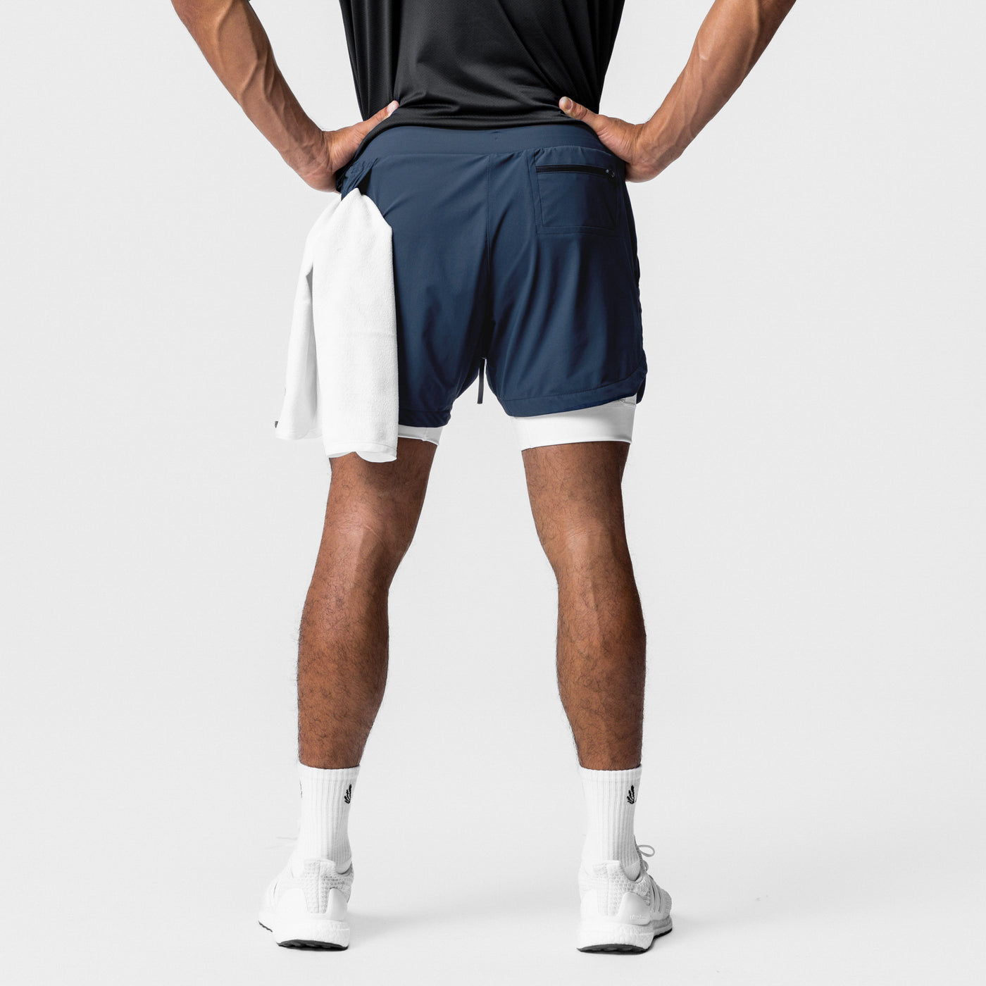Double-layer shorts fitness sports five-point basketball pants men's brocade ammonia running training elastic quick-drying shorts American European size
