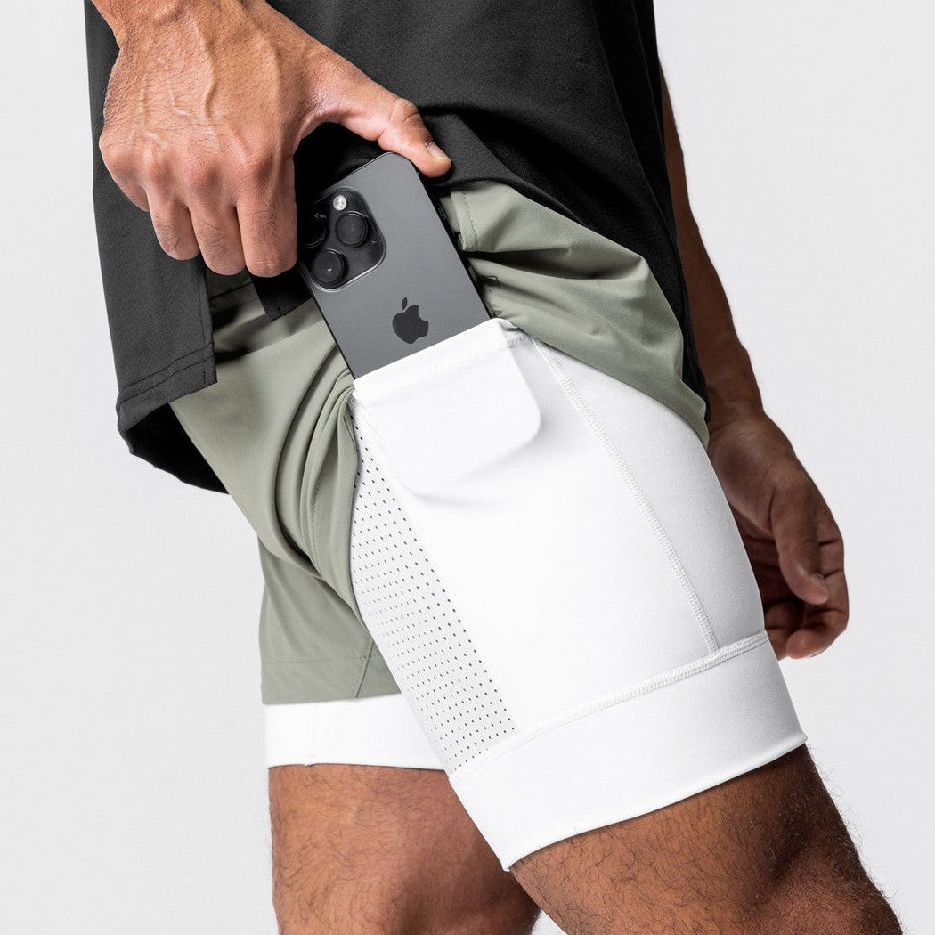 Double-layer shorts fitness sports five-point basketball pants men's brocade ammonia running training elastic quick-drying shorts American European size