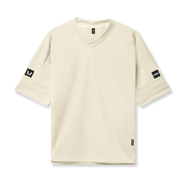 360g Summer Men's T-shirt Loose Large Size V-neck Short-sleeved Men's Shoulder-length Sleeves Mesh Quick-drying Sports Basketball Clothes