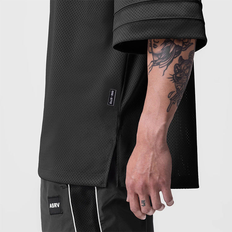 360g Summer Men's T-shirt Loose Large Size V-neck Short-sleeved Men's Shoulder-length Sleeves Mesh Quick-drying Sports Basketball Clothes