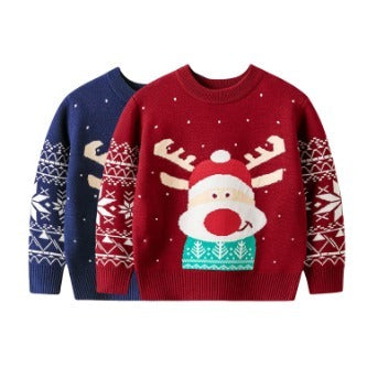 Children's Christmas Sweater Baby Cotton Jacquard Sweater Cartoon Knitted Sweater HS Code 6110200090 HS Code 6110200011 - Customized Item