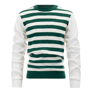 Striped Green White Mens Jumper Sweater  HS Code 6109100000 - Customized Item