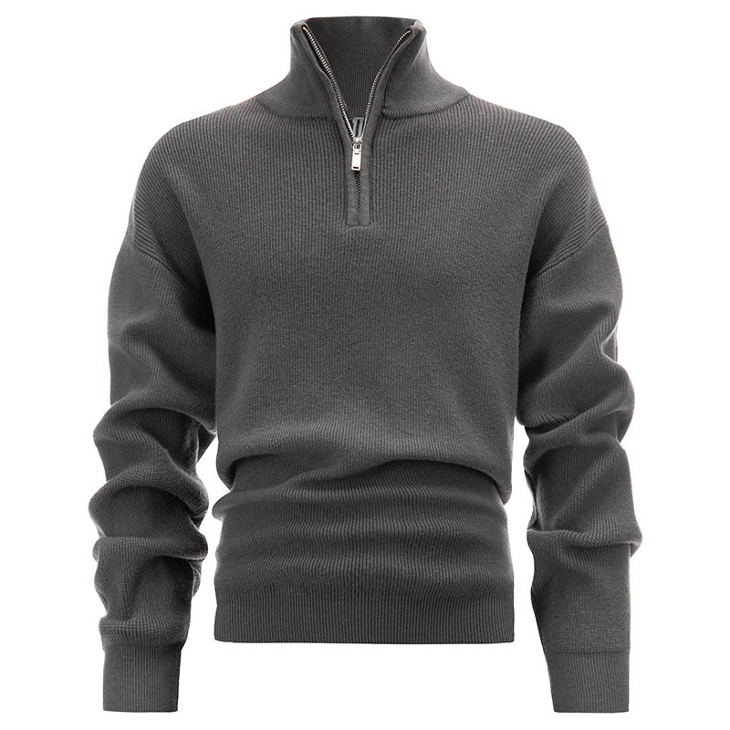Zip Flat Knit MensJumper High Collar Cotton Sweater  HS Code 6109100000 - Customized Item