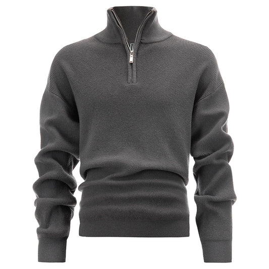 Zip Flat Knit MensJumper High Collar Cotton Sweater  HS Code 6109100000 - Customized Item
