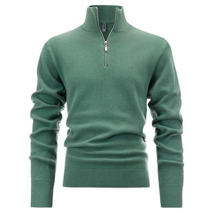 Zip Flat Knit MensJumper High Collar Cotton Sweater  HS Code 6109100000 - Customized Item