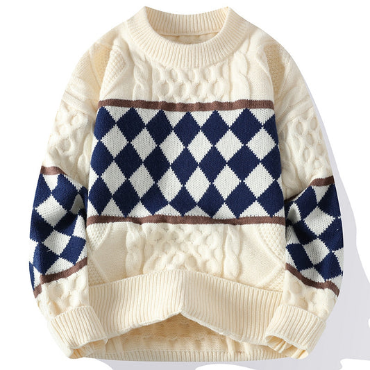 Cable Patchwork Checkered Sweater HS Code 6109100000 - Customized Item