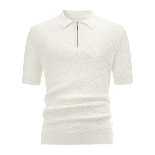 Knitted Mens Zip Collar Cotton Sweater with Short Sleeve HS Code 6109100000 - Customized Item