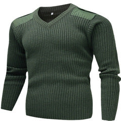 Rib Knit Army Green Mens Jumper Crewneck Sweater  HS Code 6109100000 - Customized Item