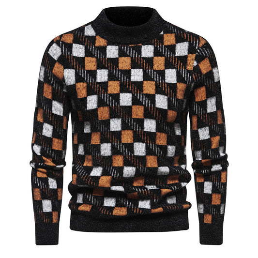 Jacquard Knit Mens Sweater Mohair Wool Knitwear  HS Code 6109100000 - Customized Item
