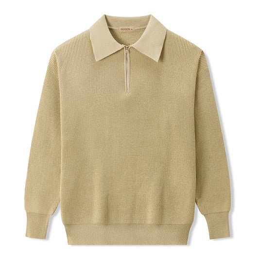 Rib Knit Polo Sweater with Zip Half Collar Jumper HS Code 6109100000 - Customized Item